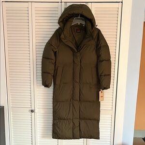 Levi's Women's Cloud Puff Hooded Extra Long Puffer Jacket Olive Size XS NWT